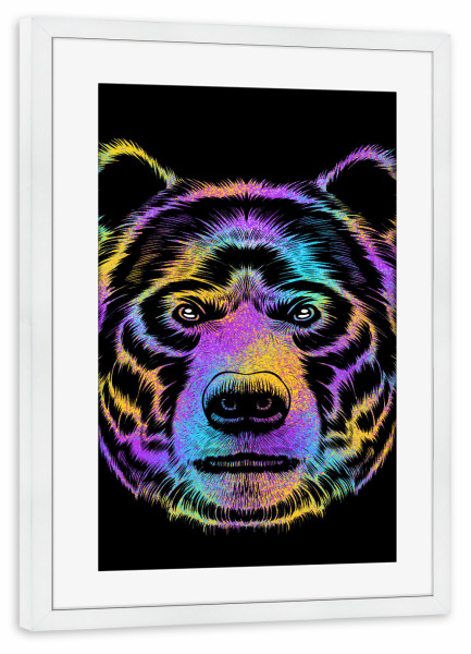 Poster mit Rahmen weiß "Bear colorful" artboxONE - Tiere,Abstrakt - Grizzly,Bear,Beast,Animal,Tier,Bär,Portrait,Colorful,Bunt,Abstract,Abstrakt