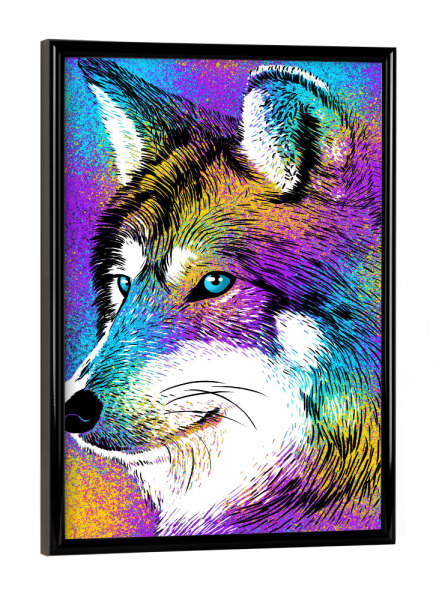 Poster mit schwarzem Rahmen "Sketch Wolf Colorful" artboxONE - Tiere,Streetart