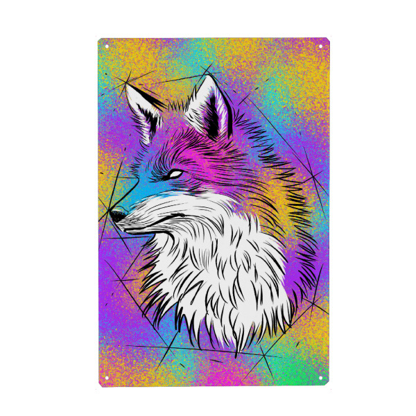 Metall Poster "Sketch Fox colorful" artboxONE - Tiere,Streetart - Sketch,Rainbow,Fox,Dog,Fuchs,Bunt,Colorful,Animal,Tier,Streetart,Portrait,Regenbogen