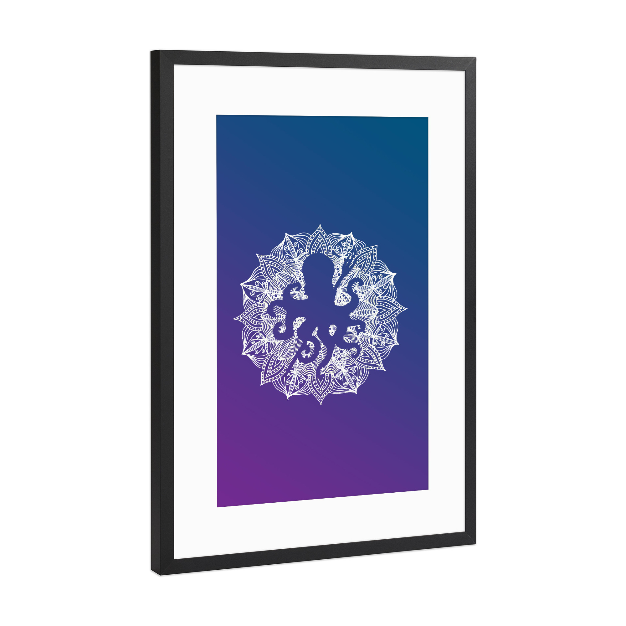 Poster mit Rahmen Schwarz (Metallic) "Octopus Mandala Circle" artboxONE - Tiere,Abstrakt,Unterwasser