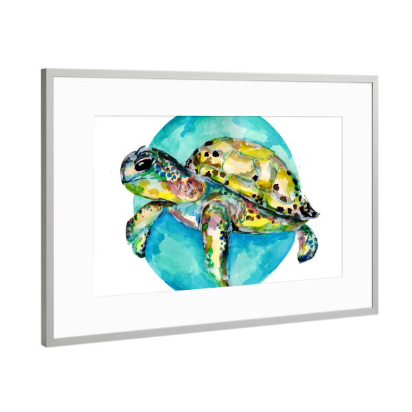 Poster mit Rahmen Silber "Sea Turtle Blue" artboxONE - Tiere,Unterwasser