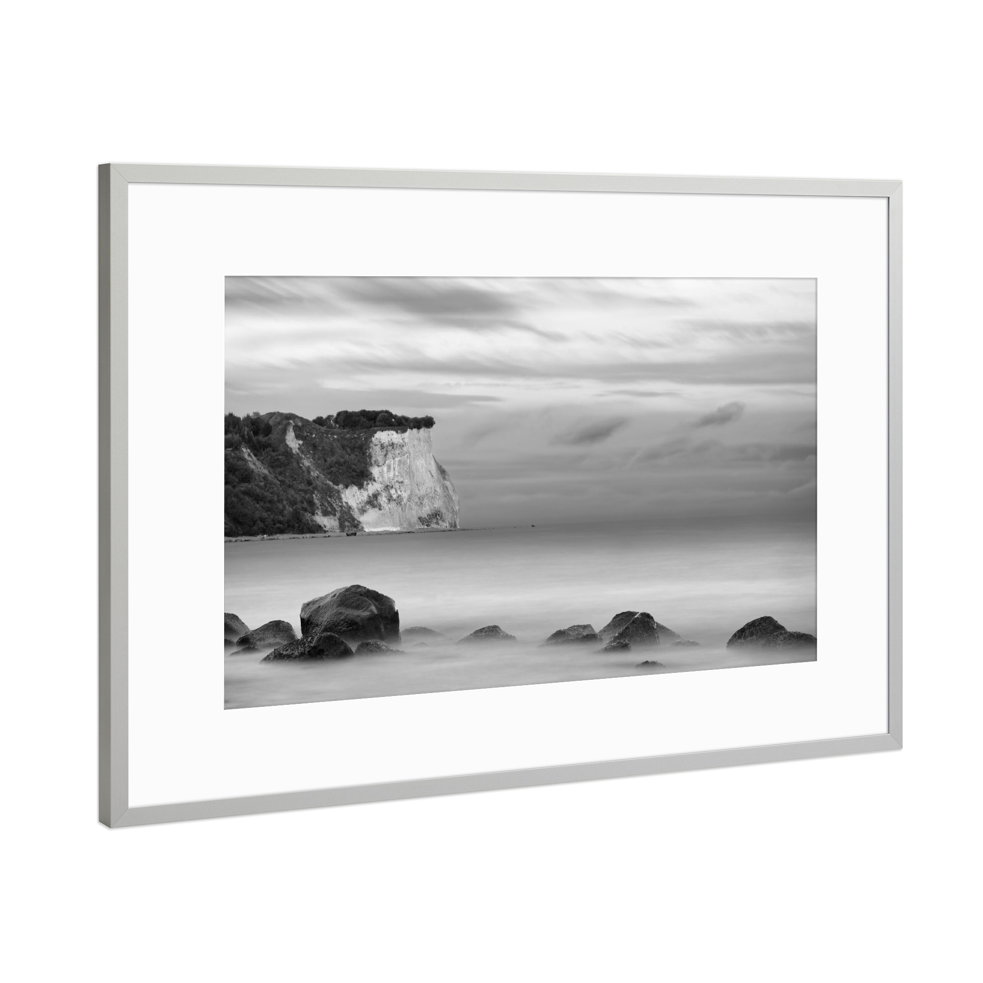 Poster mit Rahmen Silber "Abend am Steilufer" artboxONE - Natur,Schwarzweiß,Reise / Strand und Meer