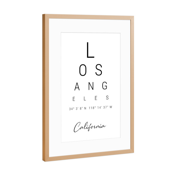 Poster mit Rahmen Kupfer "Los Angeles | California" artboxONE - Städte,Typografie,Schwarzweiß,Reise / Strand und Meer,Städte / Los Angeles