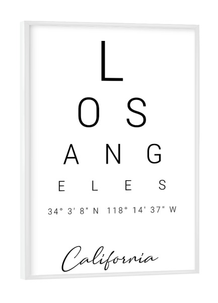 Poster mit weißem Rahmen "Los Angeles | California" artboxONE - Städte,Typografie,Schwarzweiß,Reise / Strand und Meer,Städte / Los Angeles
