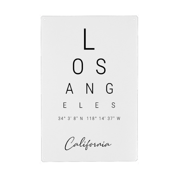 Metall Poster "Los Angeles | California" artboxONE - Städte,Typografie,Schwarzweiß,Reise / Strand und Meer,Städte / Los Angeles