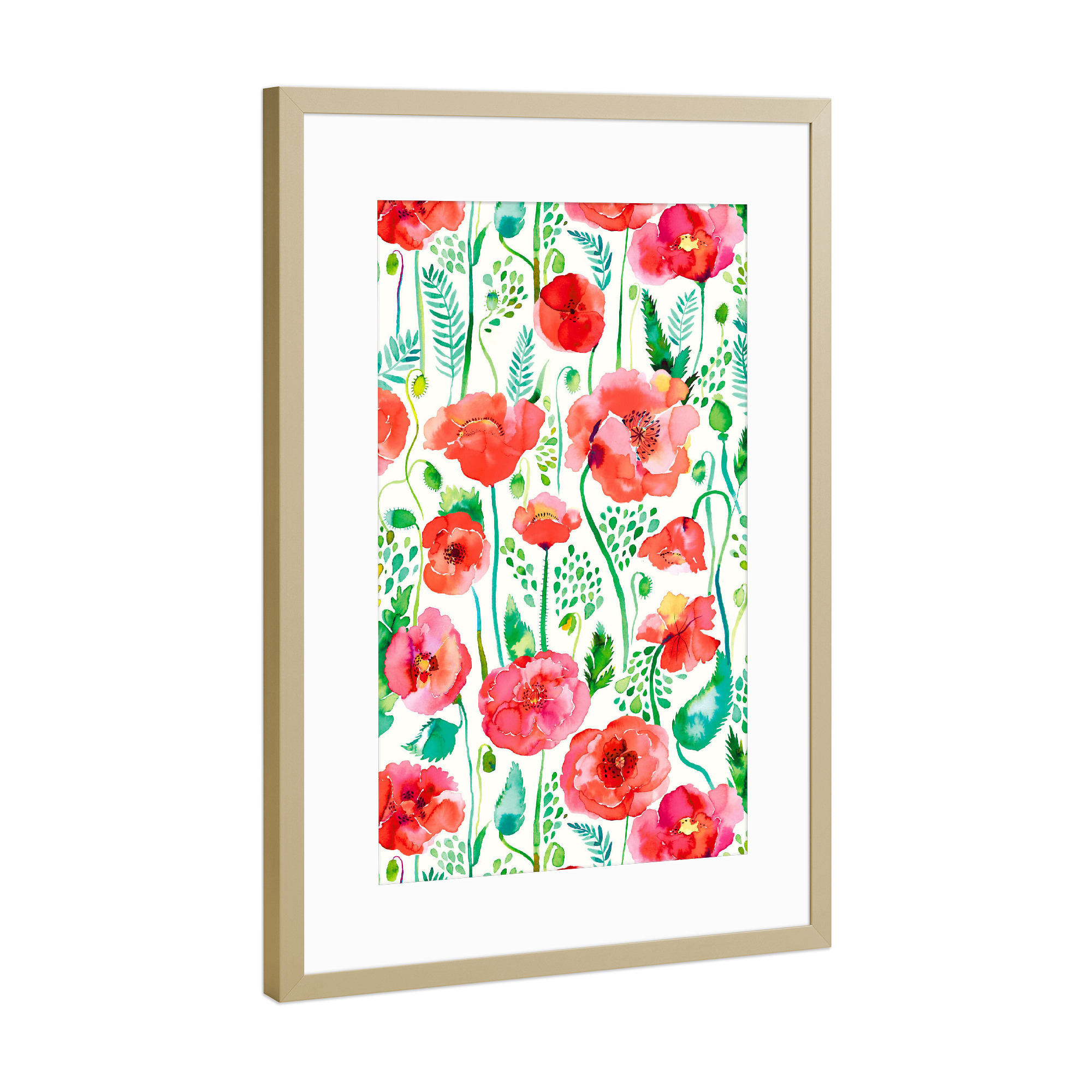 Poster mit Rahmen Gold "Watercolor Poppies Red" artboxONE - Natur,Floral,Für Mama