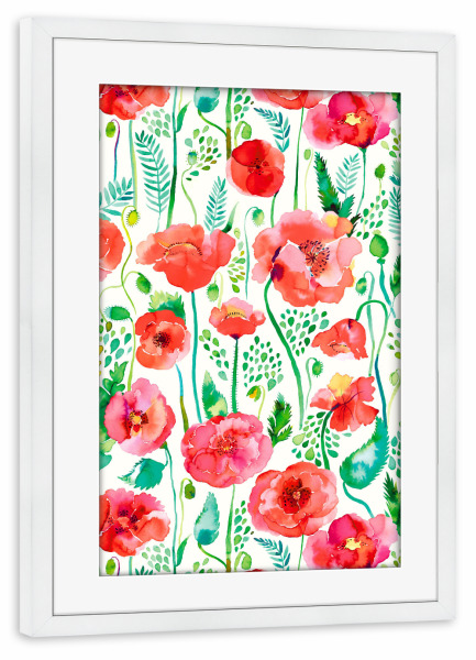 Poster mit Rahmen weiß "Watercolor Poppies Red" artboxONE - Natur,Floral,Für Mama