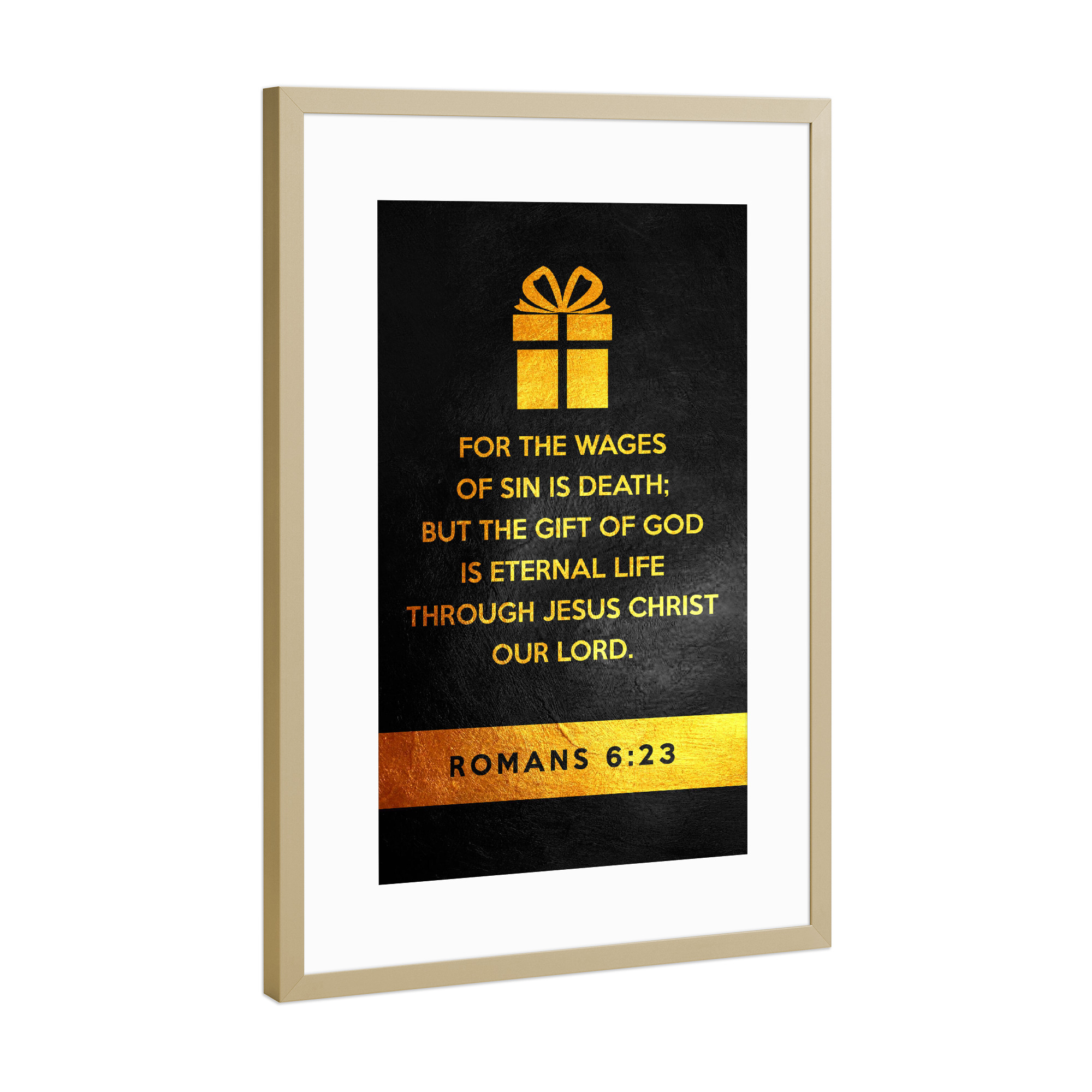 Poster mit Rahmen Gold "Romans 6:23" artboxONE - Typografie,Liebe