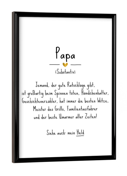 Poster mit schwarzem Rahmen "Papa | Definition (DE)" artboxONE - Typografie,Schwarzweiß,Liebe,Für Papa,Lustig