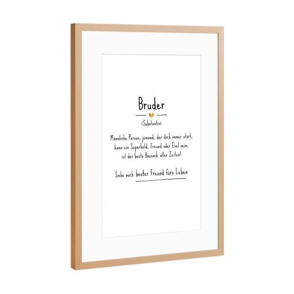 Poster mit Rahmen Kupfer "Bruder | Definition (DE)" artboxONE - Typografie,Für Kinder,Schwarzweiß,Liebe,Lustig