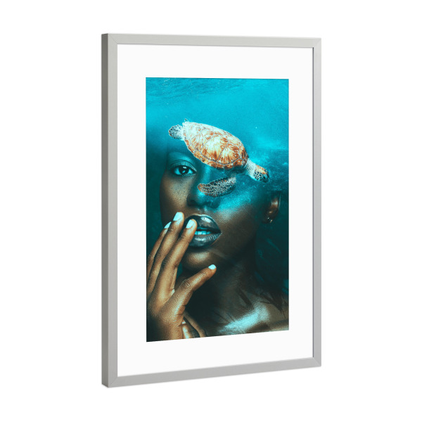 Poster mit Rahmen Silber "Turtle underwater" artboxONE - Natur,Tiere,Unterwasser