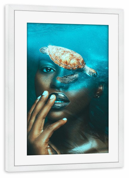 Poster mit Rahmen weiß "Turtle underwater" artboxONE - Natur,Tiere,Unterwasser