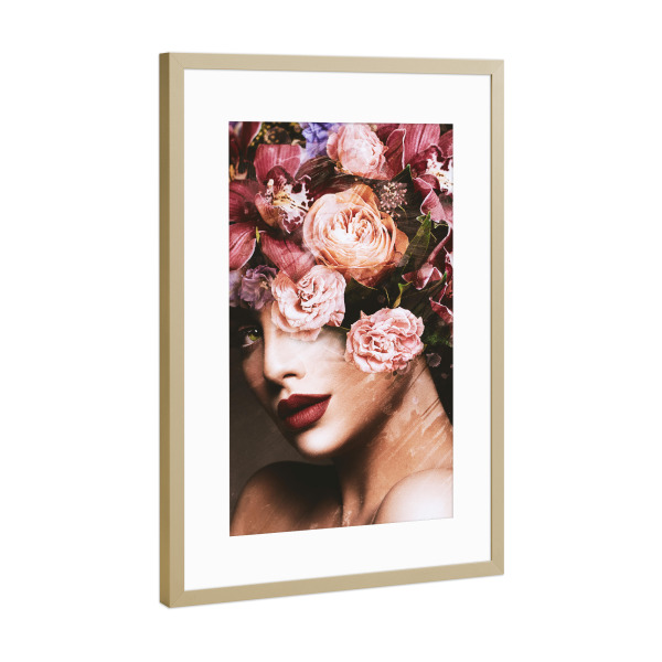 Poster mit Rahmen Gold "Lady floral II Tas" artboxONE - Natur,Floral,Menschen