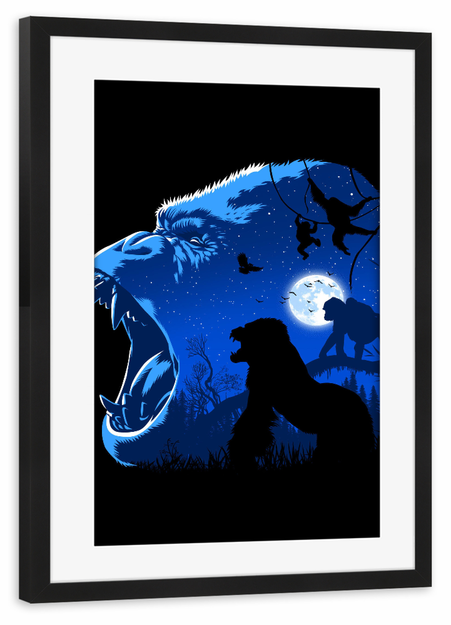 Poster mit Rahmen schwarz "Blue Gorilla night" artboxONE - Tiere,Comic - Gorilla,Ape,Monkey,Affe,Tier,Animal,Natur,Nature,Comic,Night,Nacht