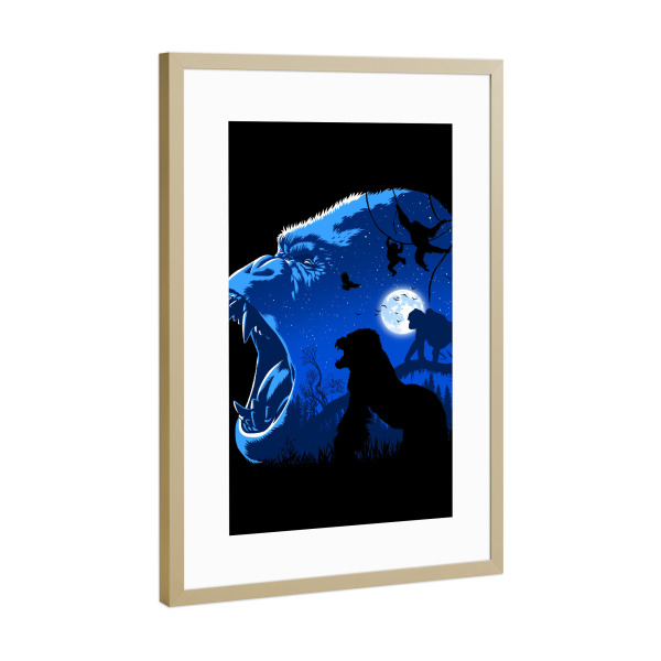 Poster mit Rahmen Gold "Blue Gorilla night" artboxONE - Tiere,Comic - Gorilla,Ape,Monkey,Affe,Tier,Animal,Natur,Nature,Comic,Night,Nacht