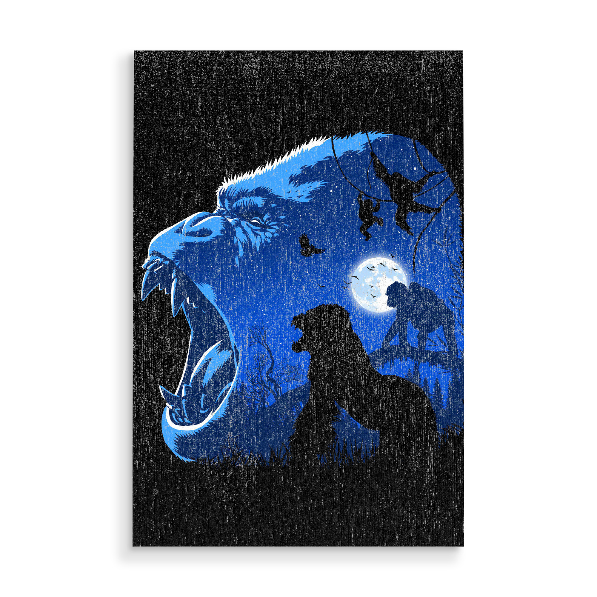Holzbild "Blue Gorilla night" artboxONE - Tiere,Comic - Gorilla,Ape,Monkey,Affe,Tier,Animal,Natur,Nature,Comic,Night,Nacht