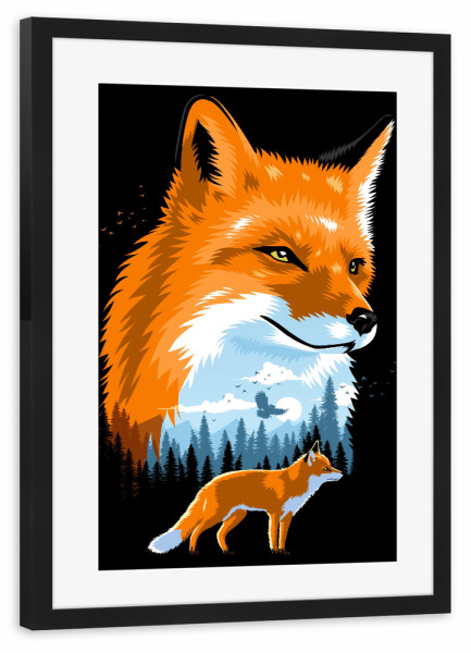 Poster mit Rahmen schwarz "Nature Fox" artboxONE - Tiere - Fox,Foxes,Zorro,Nature,Dog,Fuchs,Tier,Animal,Natur,Wald,Forest