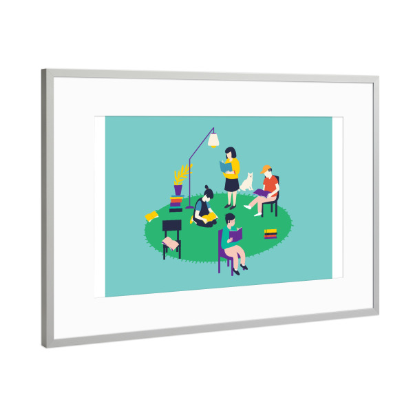 Poster mit Rahmen Silber "Reading" artboxONE - Für Kinder,Tiere,Liebe