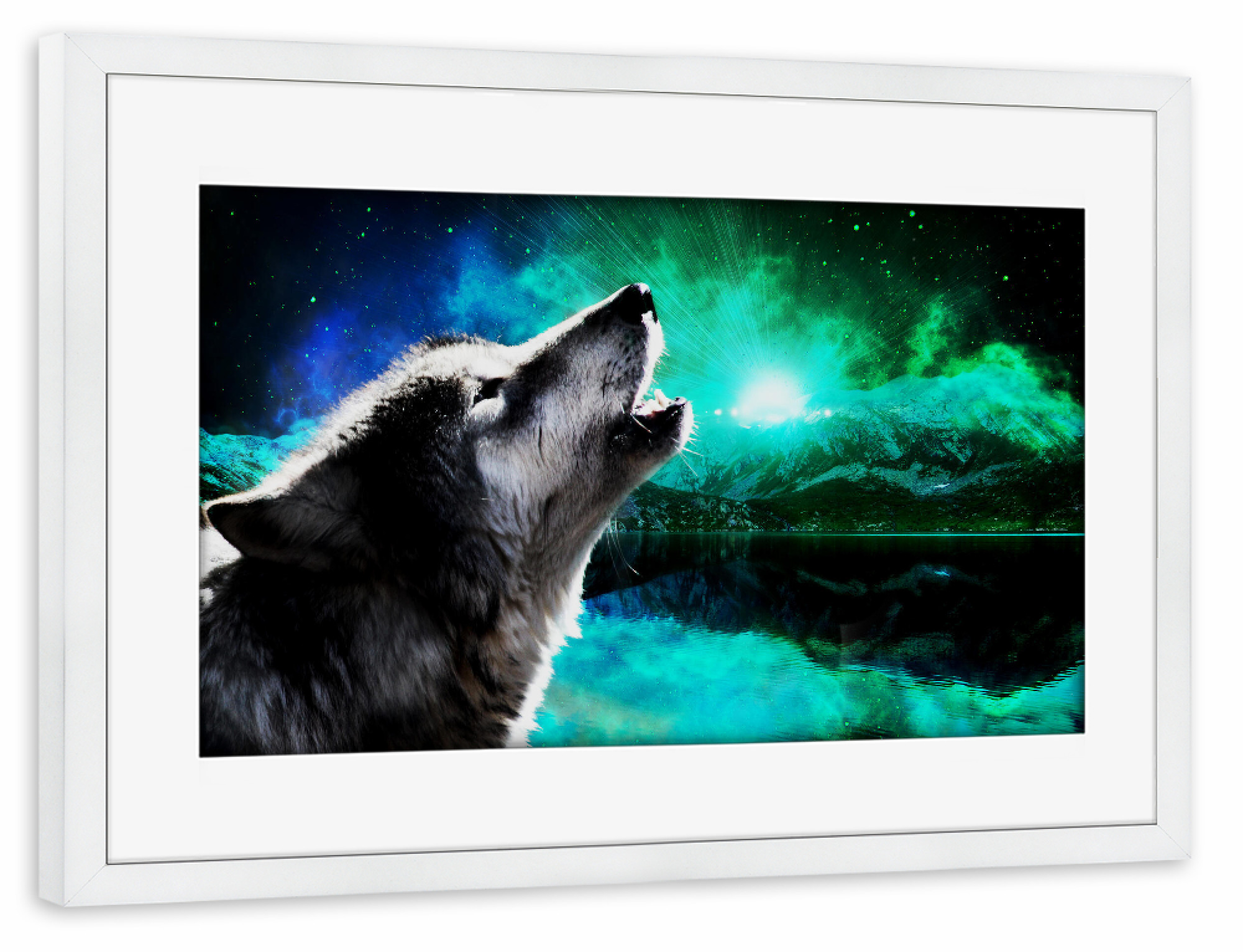 Poster mit Rahmen weiß "Wolf Galaxy (matart)" artboxONE - Natur,Tiere,Galaxy