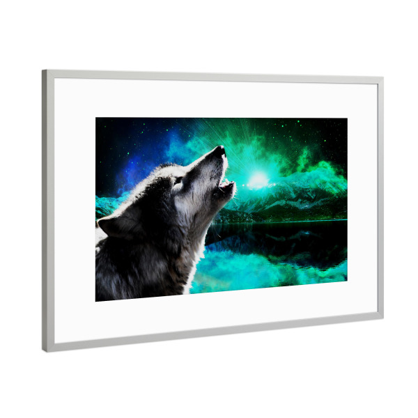 Poster mit Rahmen Silber "Wolf Galaxy (matart)" artboxONE - Natur,Tiere,Galaxy