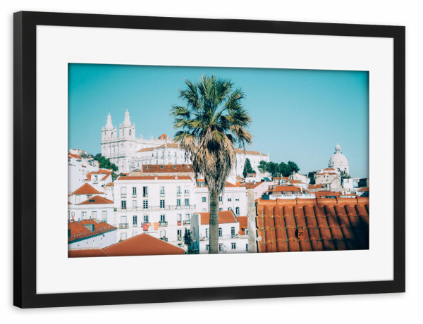 Poster mit Rahmen schwarz "Weißes Lissabon" artboxONE - Städte,Natur,Reise,Architektur,Reise / Länder