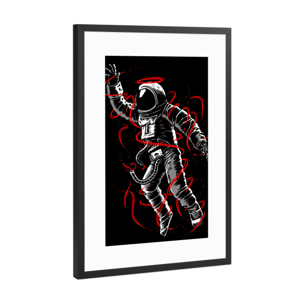 Poster mit Rahmen Schwarz (Metallic) "Red Lines Astronaut" artboxONE - Menschen,Fiktion