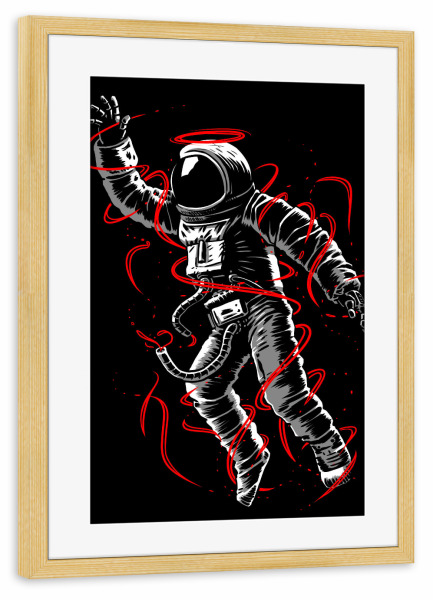 Poster mit Rahmen kiefer "Red Lines Astronaut" artboxONE - Menschen,Fiktion - Astronaut,Galaxy,Space,Stars,Galaxie,Cosmonaut,Fiktion,Weltall