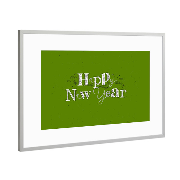 Poster mit Rahmen Silber "Happy New Year green" artboxONE - Typografie,Für Kinder,Weihnachten,Für Mama