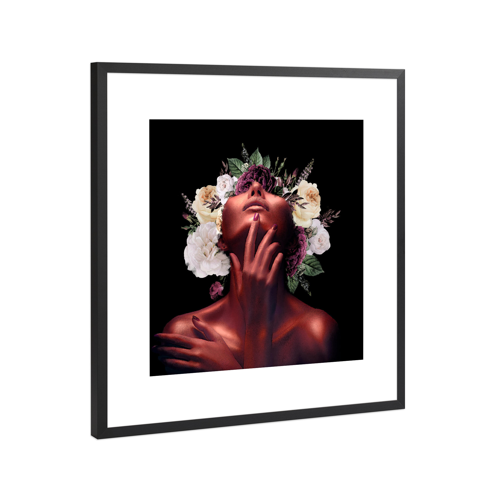 Poster mit Rahmen Schwarz (Metallic) "Flower Woman" artboxONE - Floral,Für Mama - Girl,Woman,Flower,Feminine,Frau,Collage,Floral,Blumen,Female