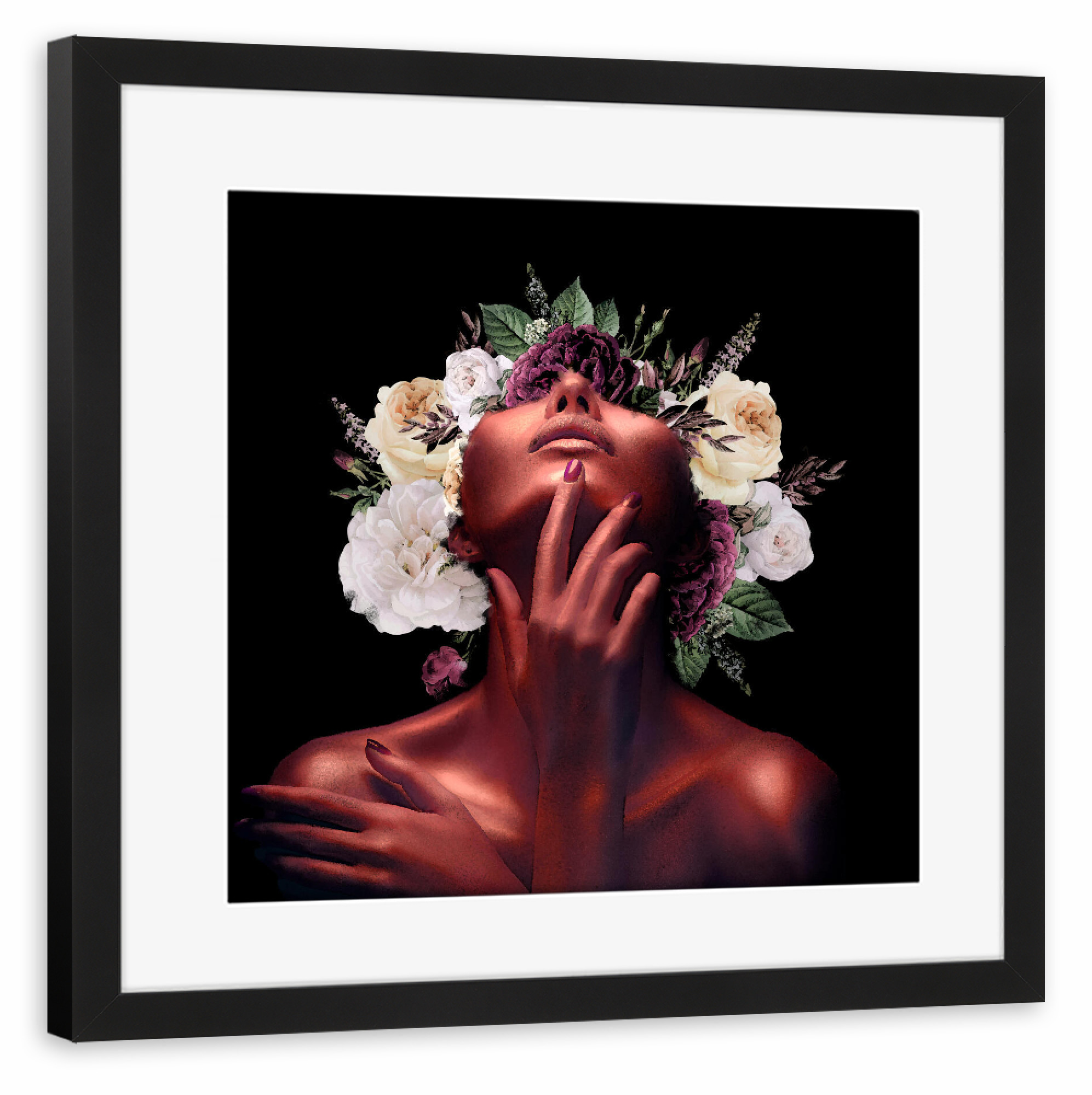 Poster mit Rahmen schwarz "Flower Woman" artboxONE - Floral,Für Mama - Girl,Woman,Flower,Feminine,Frau,Collage,Floral,Blumen,Female