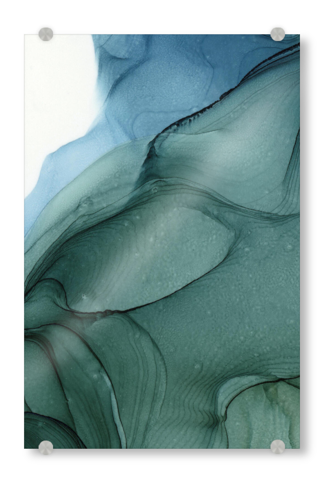Acrylglasbild "Light but Dark" artboxONE - Abstrakt - Weiss,Blau,Green,Wall,Wall decor,Wallpaper,Home decor,Decor,Decoration,Abstract,Abstrakt,Ink