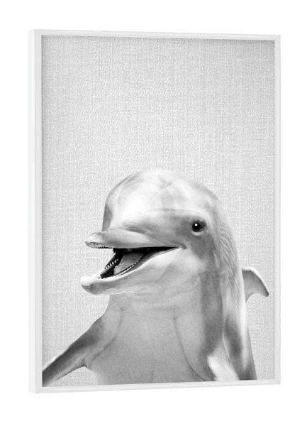 Poster mit weißem Rahmen "Dolphin - Black & White" artboxONE - Für Kinder,Tiere,Unterwasser,Lustig
