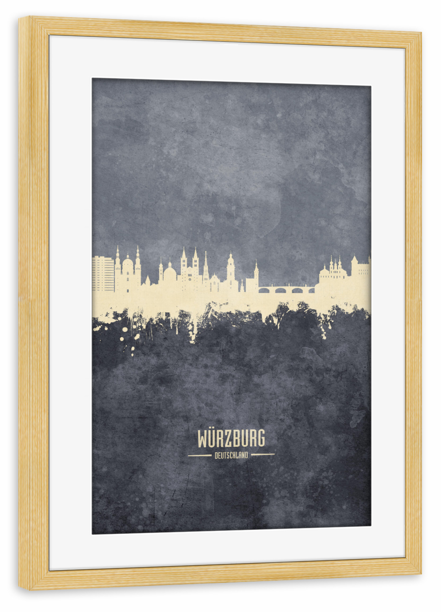 Poster mit Rahmen kiefer "Würzburg Germany Skyline Grey" artboxONE - Städte