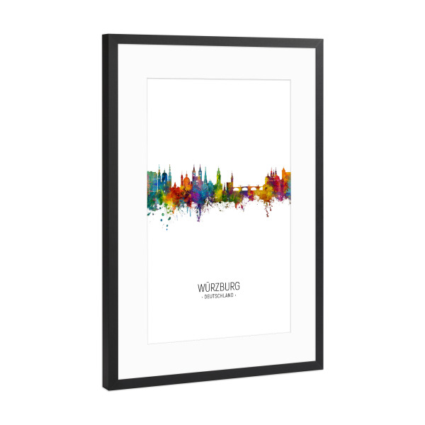Poster mit Rahmen Schwarz (Metallic) "Würzburg Germany Skyline Portrait" artboxONE - Städte