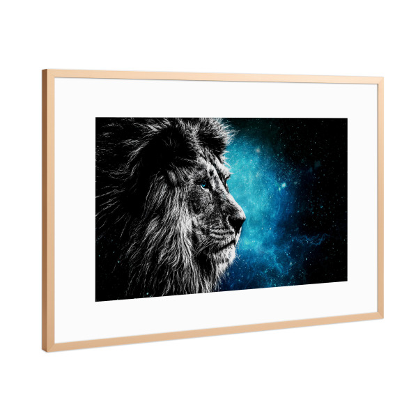 Poster mit Rahmen Kupfer "Lion in Space" artboxONE - Natur,Tiere,Galaxy