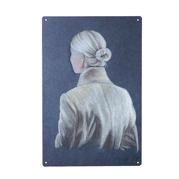 Holzbild "Portrait einer Frau" artboxONE - Menschen,Fashion - Frau,Woman,Female,Fashion,Mode,Rücken,Back,Menschen,Kreide,Zeichnung