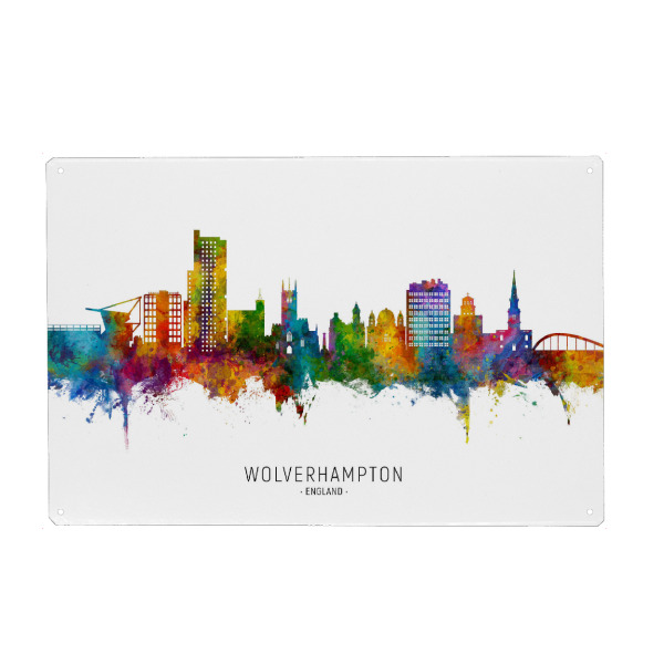Metall Poster "Wolverhampton England Skyline txt" artboxONE - Städte
