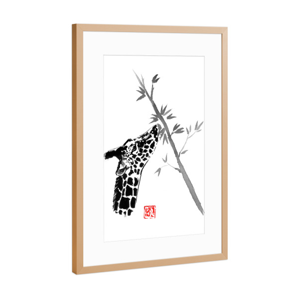 Poster mit Rahmen Kupfer "Giraffe eating" artboxONE - Natur,Tiere - Giraffe,Tree,Sumie,Japan,Tier,Animal,Natur,Nature,Schwarzweiß,Blackandwhite