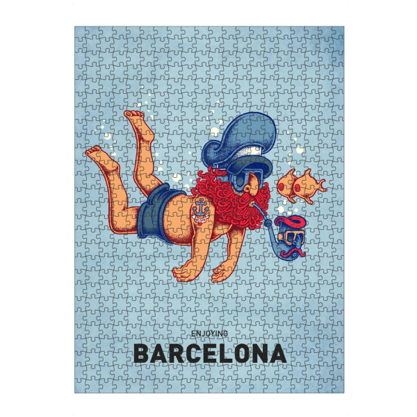 Puzzle Ravensburger "Barcelona Diver" artboxONE - Städte,Reise,Streetart,Städte / Barcelona,Lustig