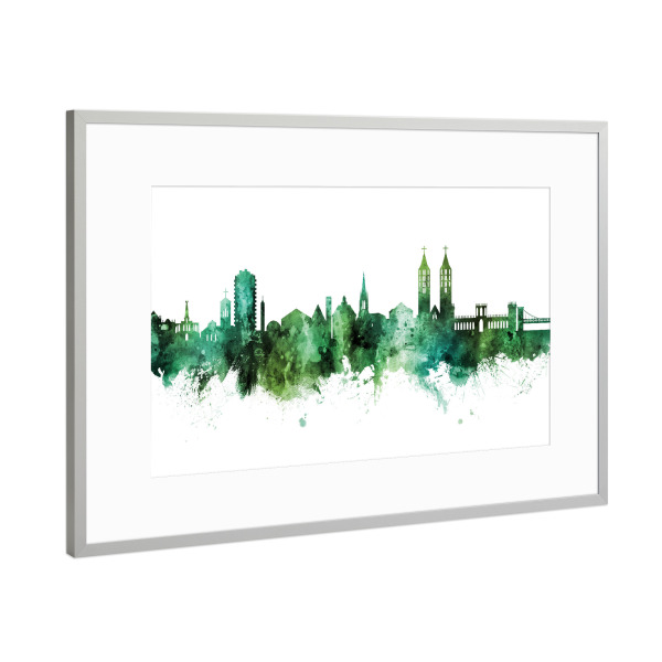 Poster mit Rahmen Silber "Kassel Germany Skyline Green" artboxONE - Städte