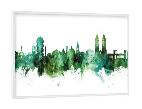 Poster mit weißem Rahmen "Kassel Germany Skyline Green" artboxONE - Städte
