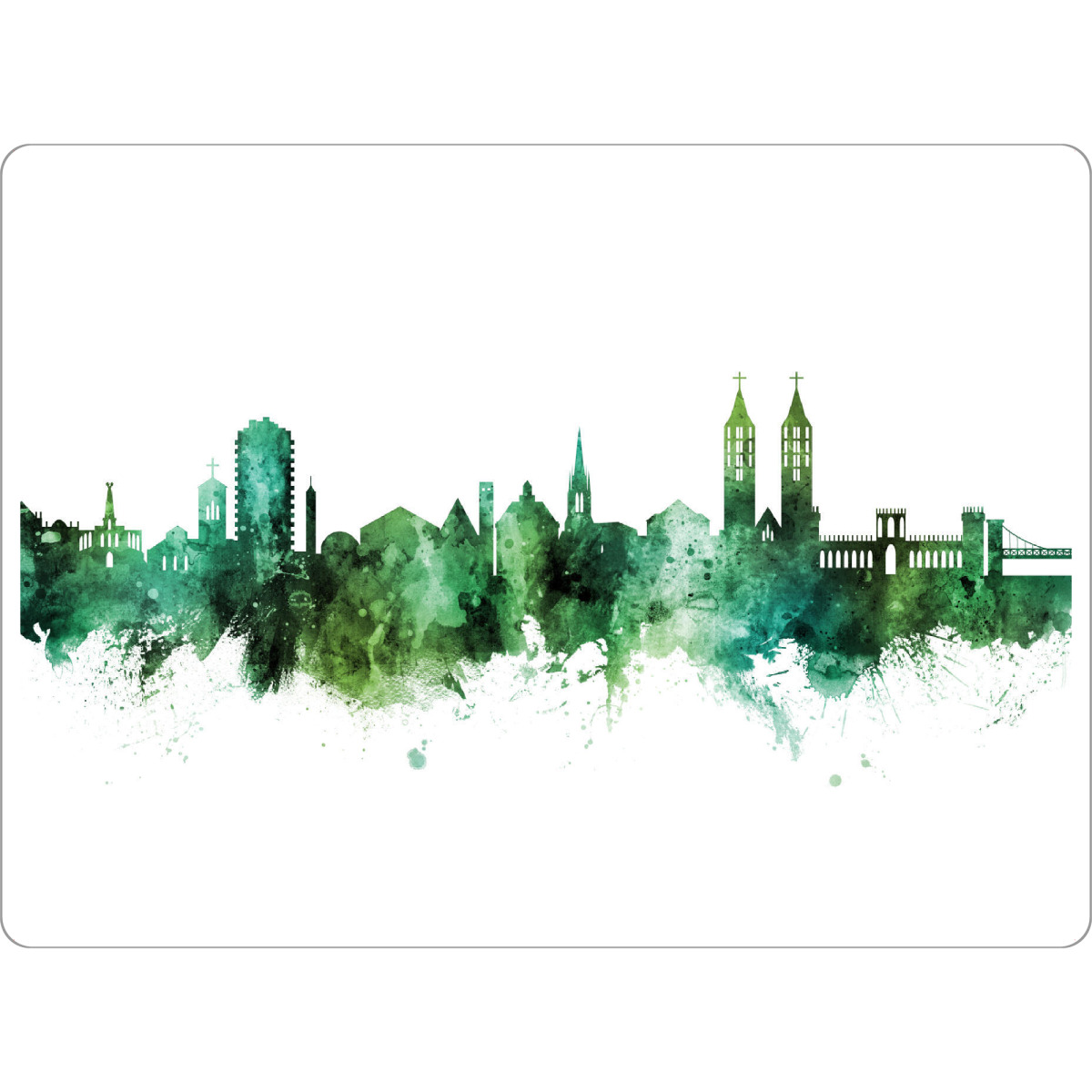 Tischset "Kassel Germany Skyline Green" artboxONE - Städte - Kassel,Deutschland,Skyline,Cityscape,Stadtbild,Watercolor,City,Stadt,Germany,Green,Grün