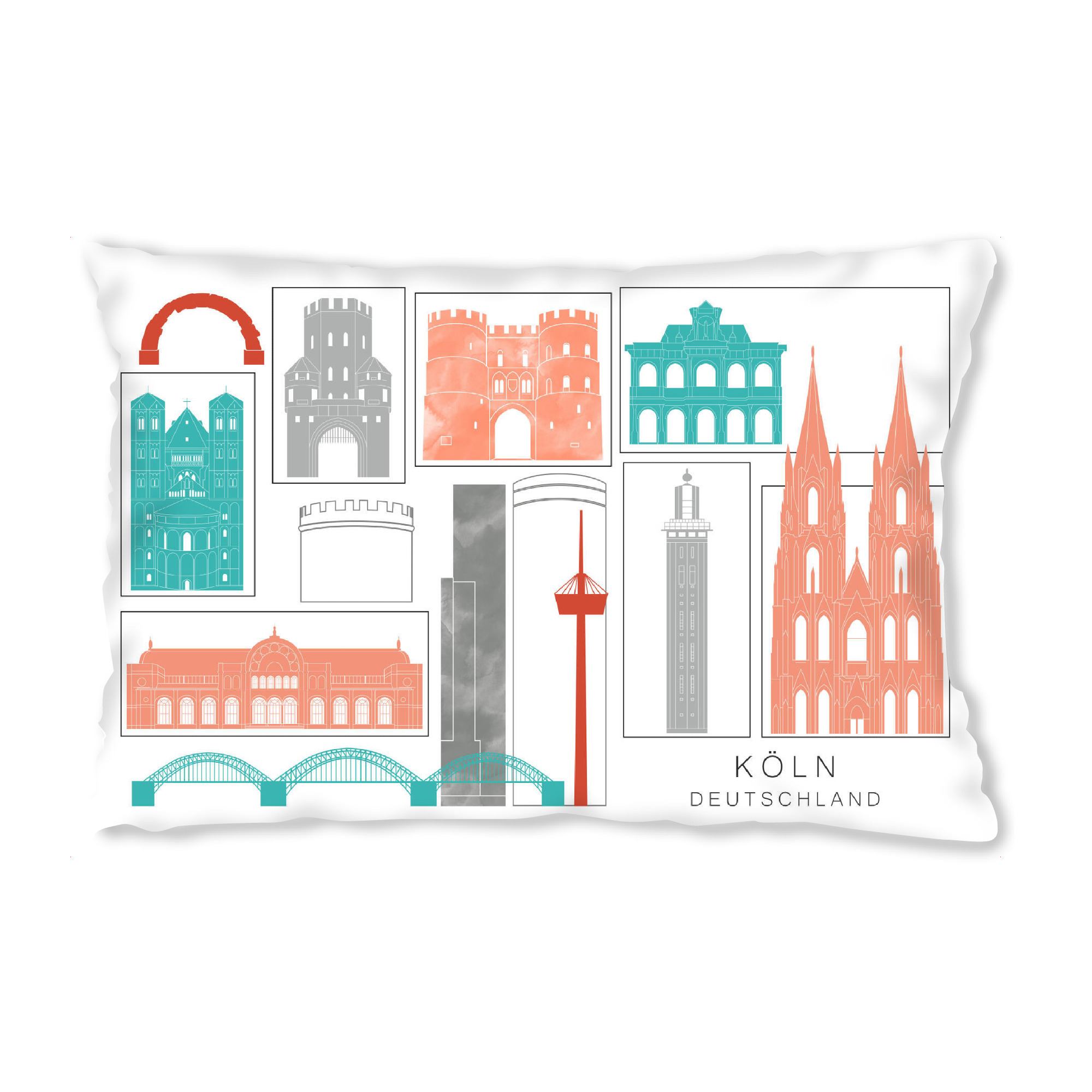 Design-Kissen "Cologne skyline coral" artboxONE - Städte,Städte / Köln,Reise,Architektur,Kartografie