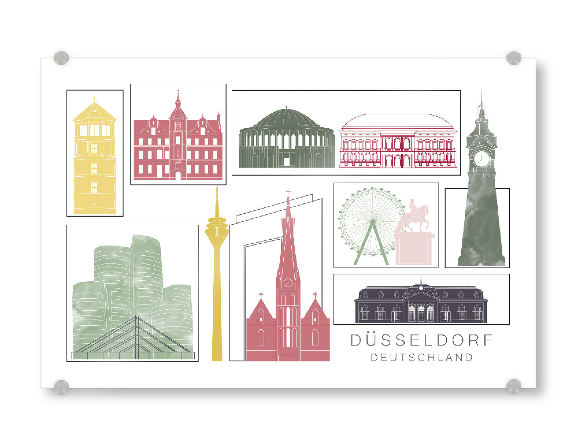 Acrylglasbild "Düsseldorf skyline burgundy" artboxONE - Städte,Reise,Architektur,Städte / Düsseldorf,Kartografie