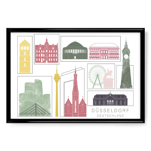 Düsseldorf skyline burgundy