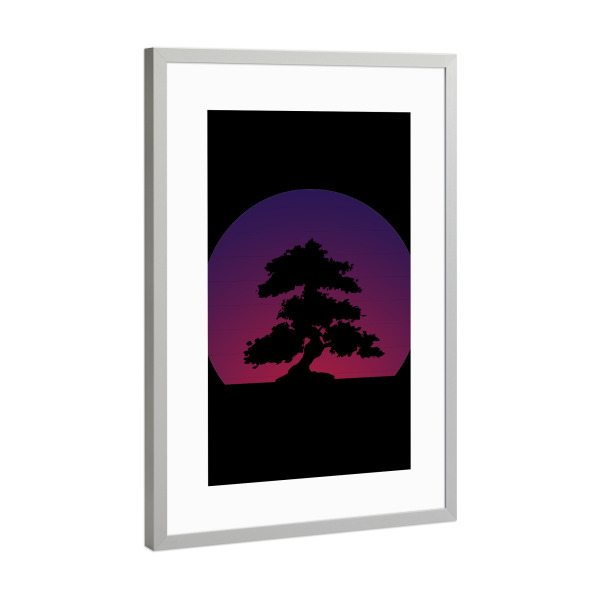 Poster mit Rahmen Silber "Purple Bonsai Sunset" artboxONE - Natur