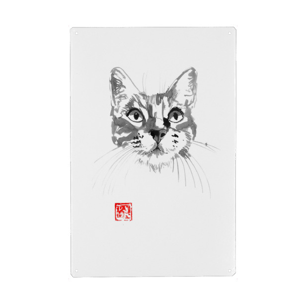 Metall Poster "Cat face" artboxONE - Tiere - Cat,Neko,Sumie,Japan,Katze,Portrait - Blechschild