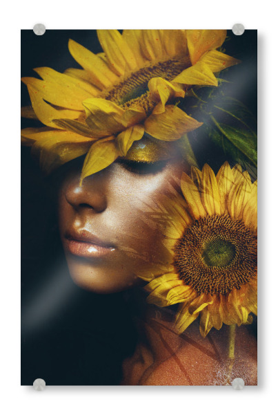 Acrylglasbild "Girl with sunflowers" artboxONE - Natur,Floral,Menschen