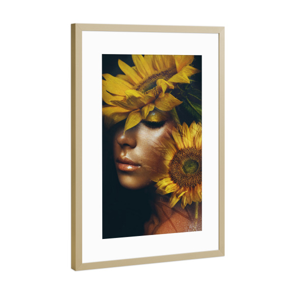 Poster mit Rahmen Gold "Girl with sunflowers" artboxONE - Natur,Floral,Menschen