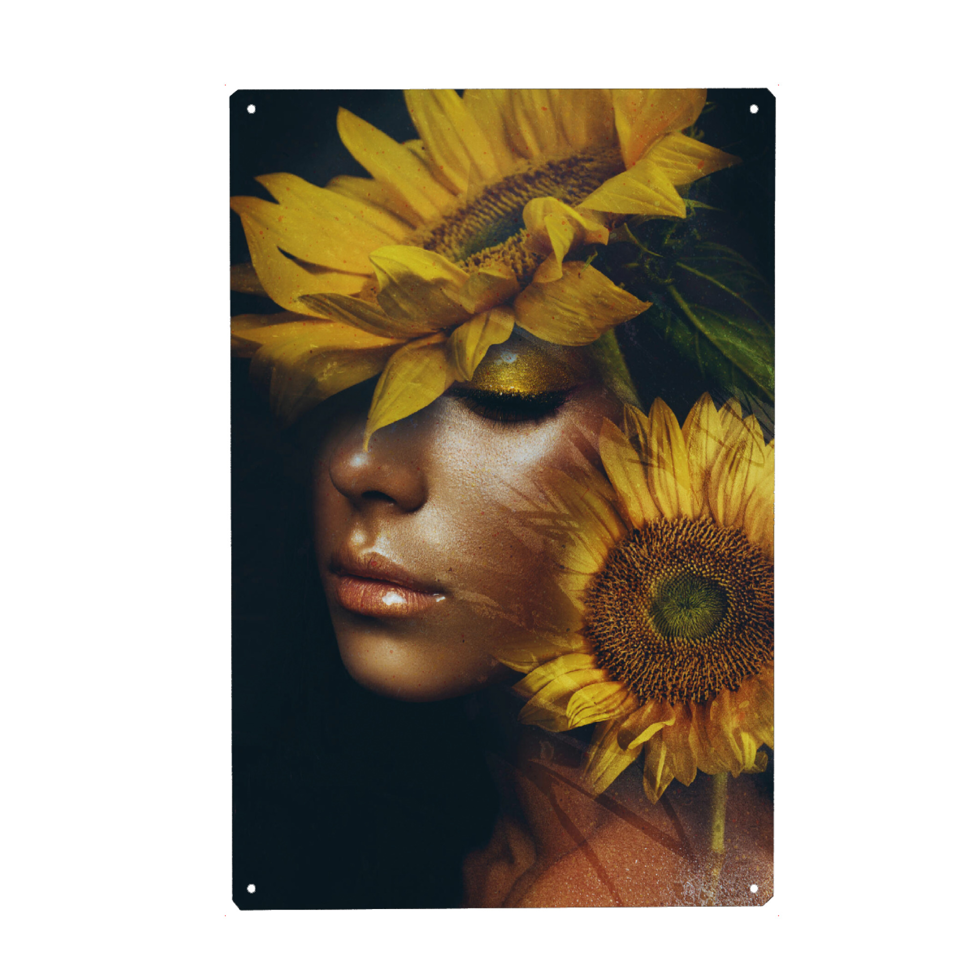 Metall Poster "Girl with sunflowers" artboxONE - Natur,Floral,Menschen